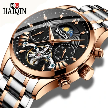 

2019 HAIQIN Luxury Mens Automatic Mechanical Watch Business Dress Watch Men Tourbillon Waterproof Wristwatches Relogio Masculino