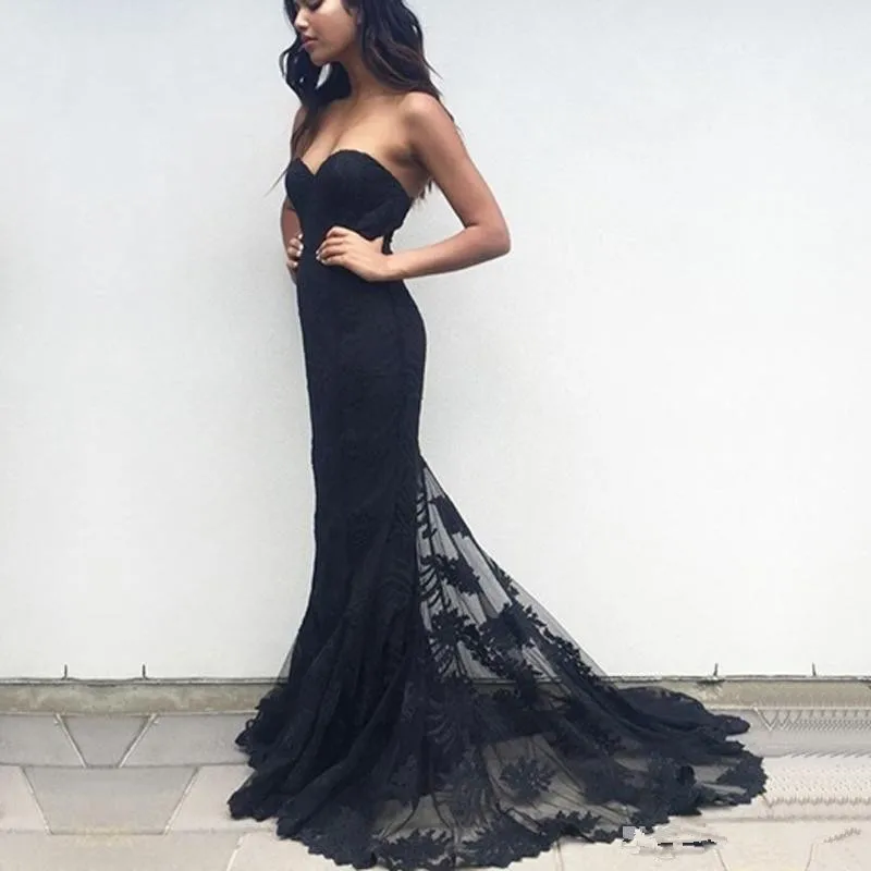 Новое поступление, черное кружевное вечернее платье русалки, длинное простое милое платье для выпускного вечера, вечернее платье на заказ