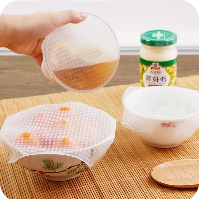 

4pcs Universal Pot lids Bowl Seal Tools Wraps Seal Cover Silicone Stretch Vacuum Food Wrap Cover Pan Cooking Kitchen Accessories