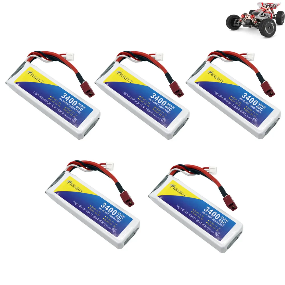 1-5PCS 7.4V Battery for Wltoys 144001 car 2s 7.4 V 3400mAh Lipo battery withT Plug 1/14 RC boat Parts | Игрушки и хобби