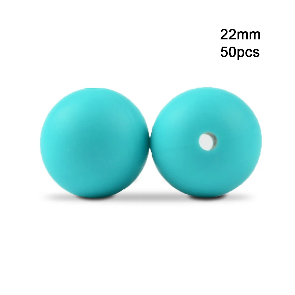 Turquoise LOFCA 50 шт 22 мм круглые силиконовые бусы для детских силиконовых прорезывателей, ожерелье, прорезыватель, не содержит бисфенол, Пищевая силиконовая цепочка для соски - Цвет: Turquoise