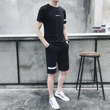 Летняя мужская футболка с короткими рукавами, корейский стиль, тренд, короткий рукав,, стиль, повседневный комплект, красивый спортивный комплект