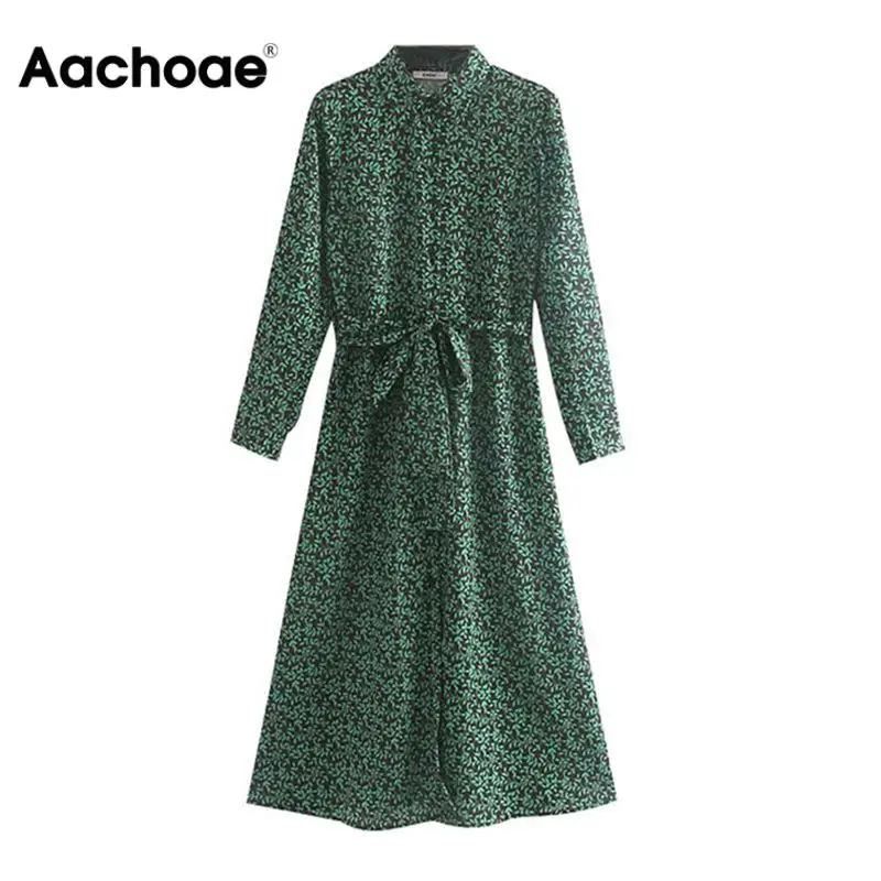 Aachoae Floral Print Long Shirt Dress Women 2020 Long Sleeve Split Casual Sashes Dress Turn Down Collar Office Dresses Vestidos Aachoae Floral Print Long Shirt Dress Women 2020 Long Sleeve Split Casual Sashes Dress Turn Down Collar Office Dresses Vestidos