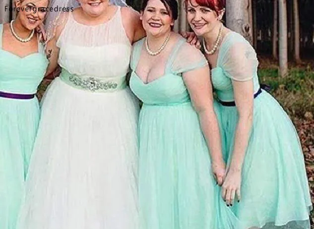 Newest Short Bridesmaids Dresses Tea Length 2017 A Line Sash Party Gowns Cheap B004 Custom Made Fashion Sweetheart Mint Green Sheer  86 (8)