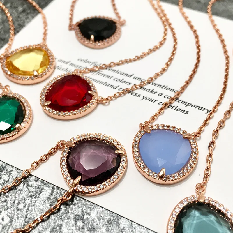 

High Quality Exquisite triangle 8 color stone micro-set multi-cut candy crystal necklace for Women Best Gift