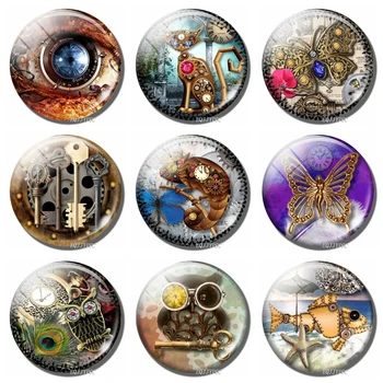 

Steampunk Chameleon 30MM Fridge Magnet Chameleon Clock Watch Glass Cabochon Magnetic Refrigerator Sticker Note Holder Home Decor
