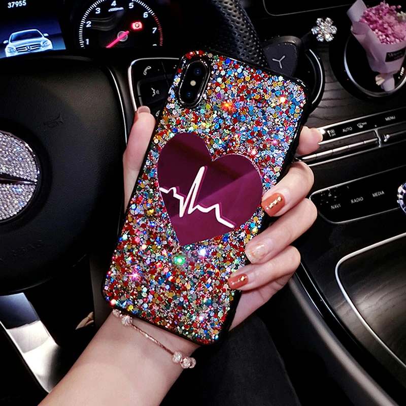 

Glitter Sequin Big Heart Case For iPhone X Case XS MAX Xs XR 3D Love Soft TPU Cover For iPhone 6 7 8 plus Phone Case Funda Coque