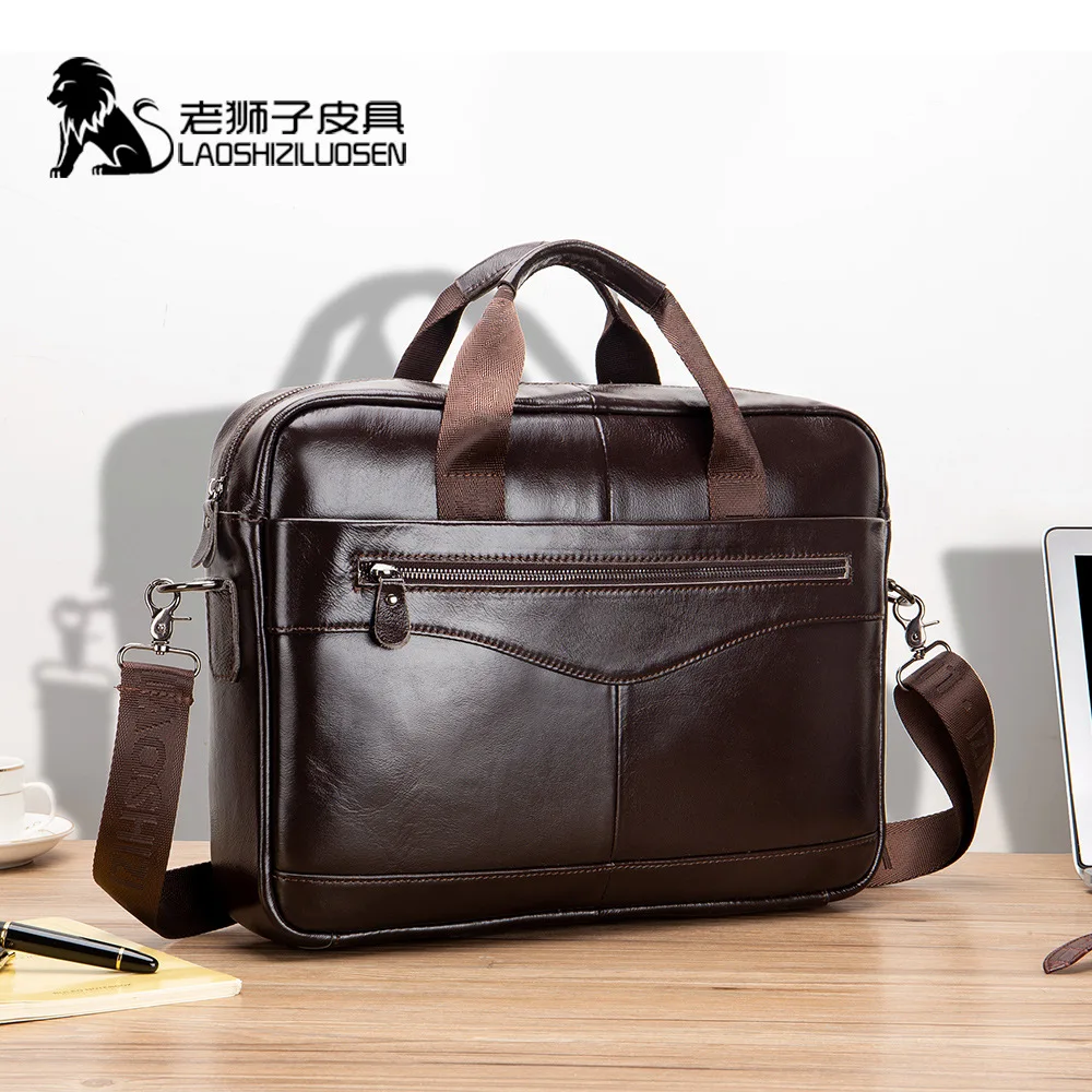 Tanie Torba biznesowa torebka męska skórzana brązowa prawdziwa skóra torba na laptopa na duże torby męskie Attache Case teczka na laptopa dokument 0019