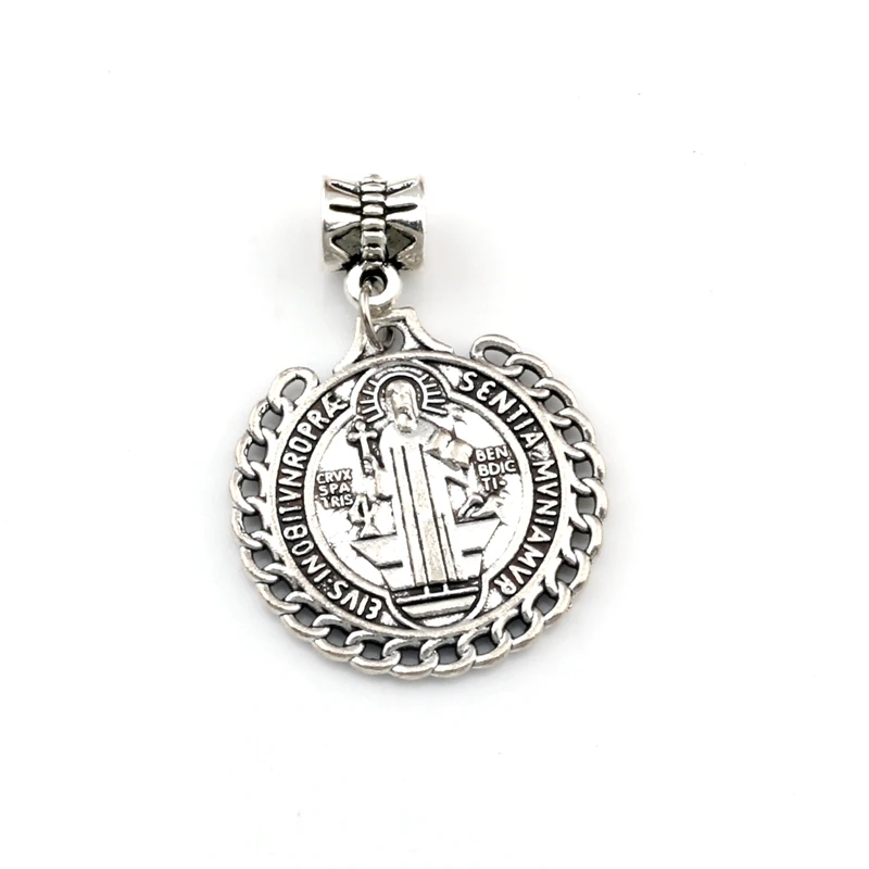 

10pcs Antique silver Saint St Benedict de Nursia badge medal Dangle Charm Beads Fit Charm necklace DIY Jewelry 25.5x37mm A-560a