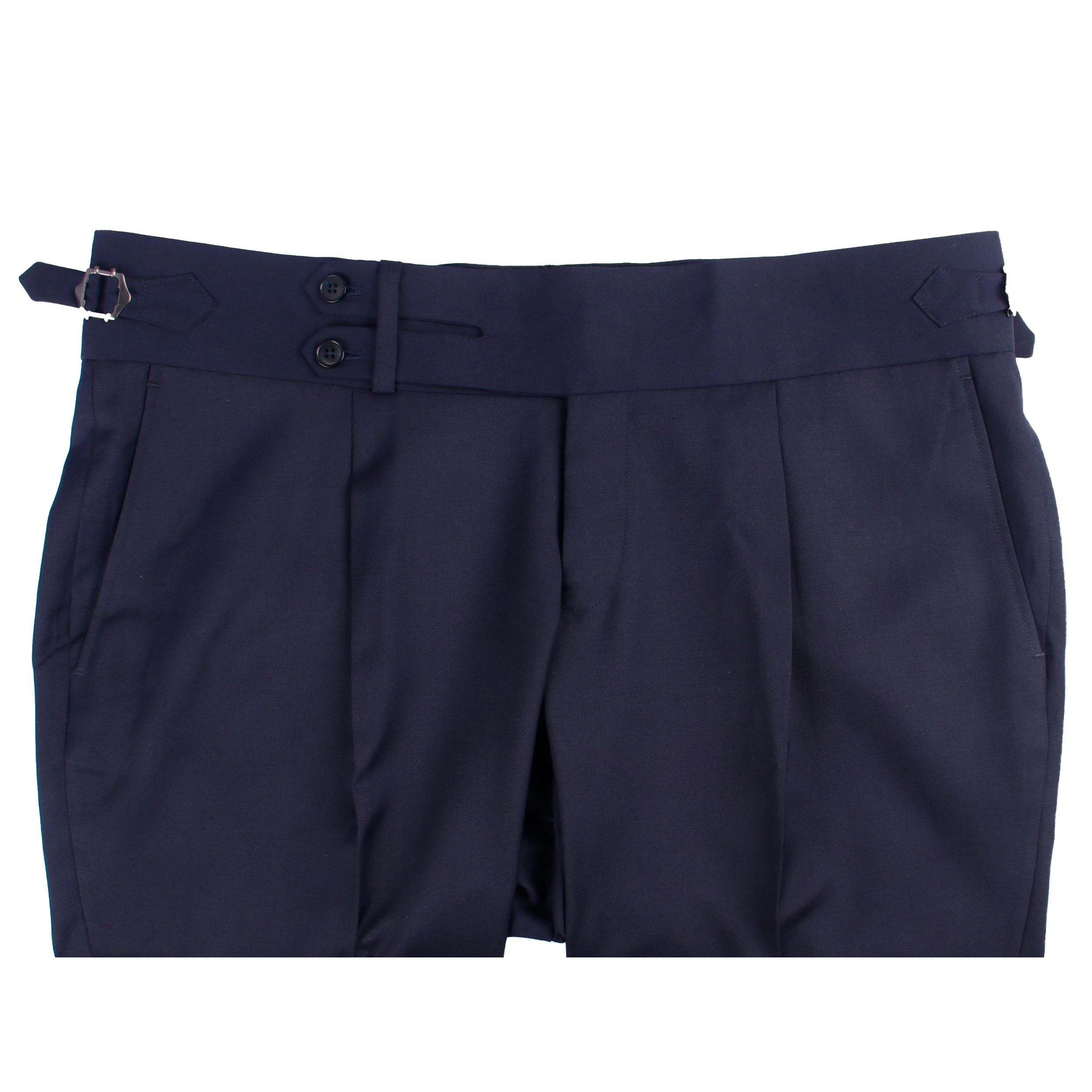 Luxury Italian Style Custom Made Suits Pants Tailored Trousers Navy High Waist Neapolitan Trousers Extended Tab Single Pleats