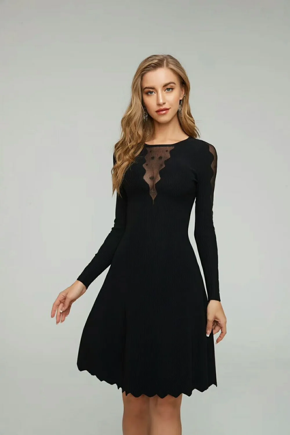 Новое женское элегантное черное платье с длинным рукавом Vestido, вечернее облегающее платье знаменитостей