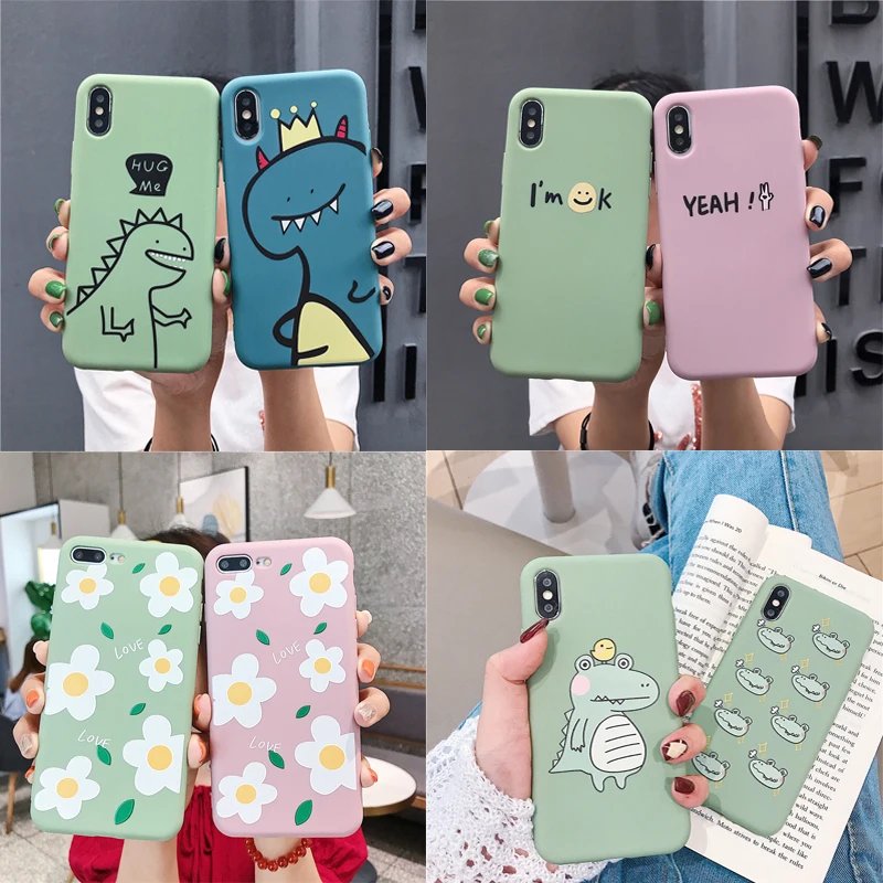 

Cartoon Dinosaur Crocodile Case For Huawei P30 P20 Pro Honor 8X 10 Nova 3 3i Case Flower For iPhone XR XS MAX 7 8 6 6S Plus Case