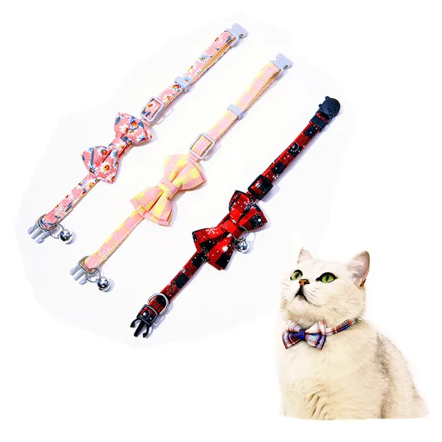 Cute Christmas Cat Collar with Bell Bow Tie Buckle Dog Breakaway Collar  for Cat Harness Pet Puppy Accessories Supplies 4