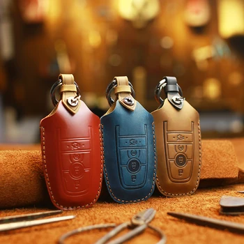 

Genuine Leather Car Key Shell Case Cover For Ford-Fiesta Focus 23 Fox MK2 MK3 MK4 mad horse leather car key Protector Cover bag