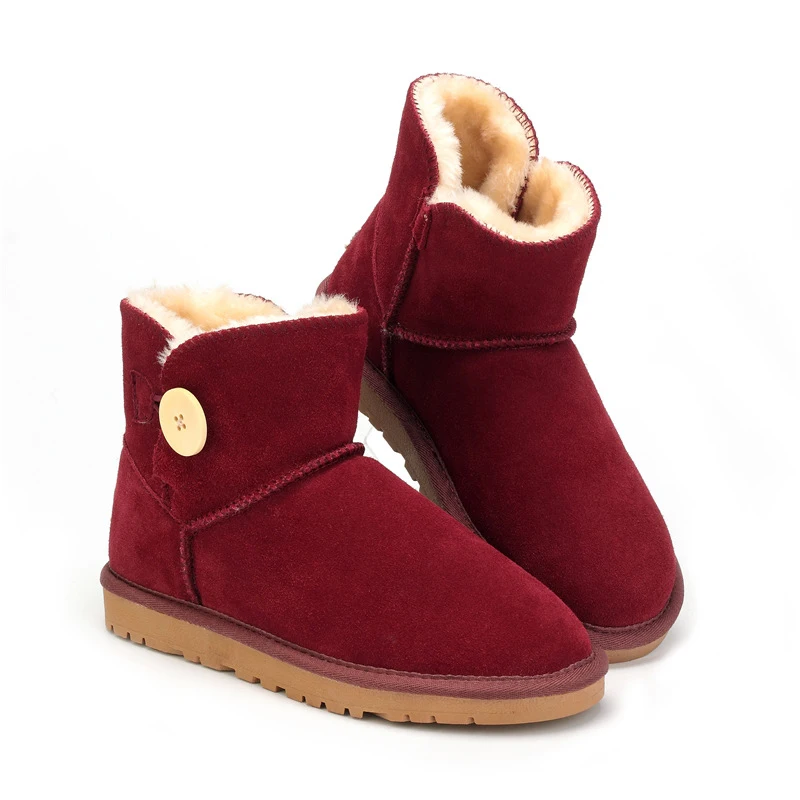 UVWP/Новинка; модные зимние ботинки из натуральной кожи; женские ботильоны; теплые зимние ботинки с толстым плюшем; обувь на плоской подошве наивысшего качества; - Цвет: Wine Red