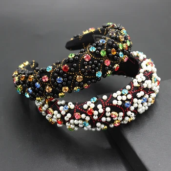 

New Fashion Sponge Particle Prom Headband Pearl Rhinestone Geometry Wild Lady Travel Hair Accessories 730