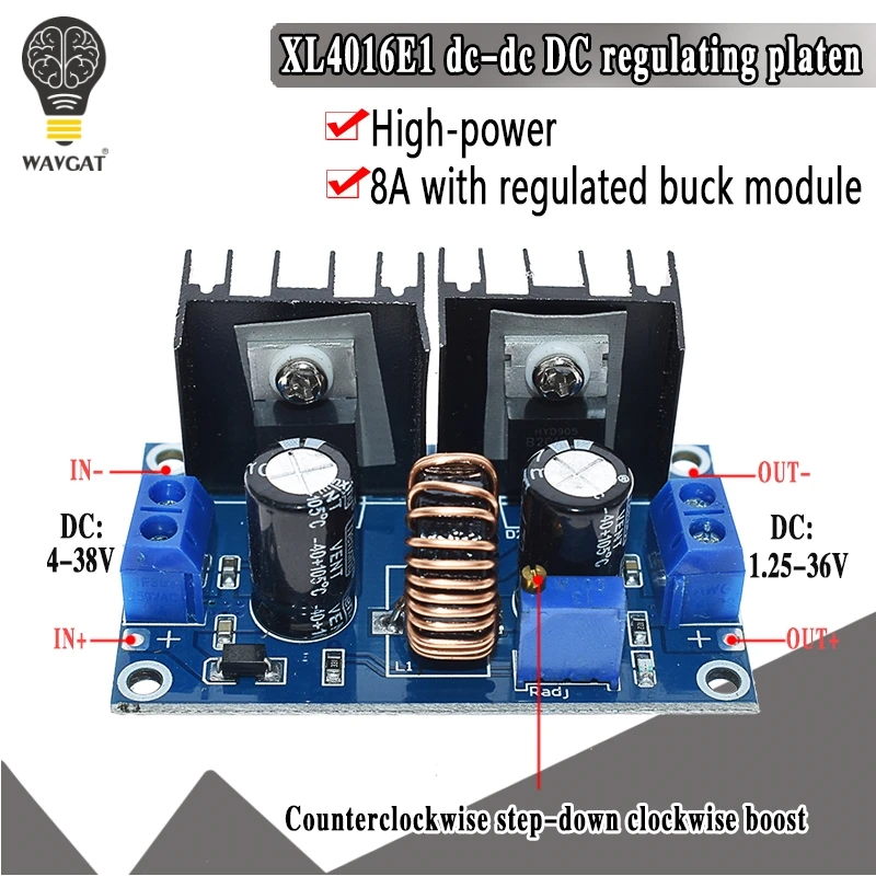 XL4016 ШИМ регулируемый 4-36 в до 1,25-36 в понижающий модуль платы макс. 8A 200 Вт DC-DC понижающий преобразователь питания