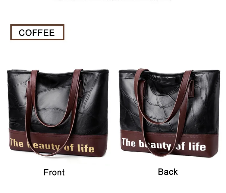 REPRCLA New Patchwork Leather Women Bag Autumn And Winter Ladies Handbag Big Capacity Shoulder Bag Casual Tote