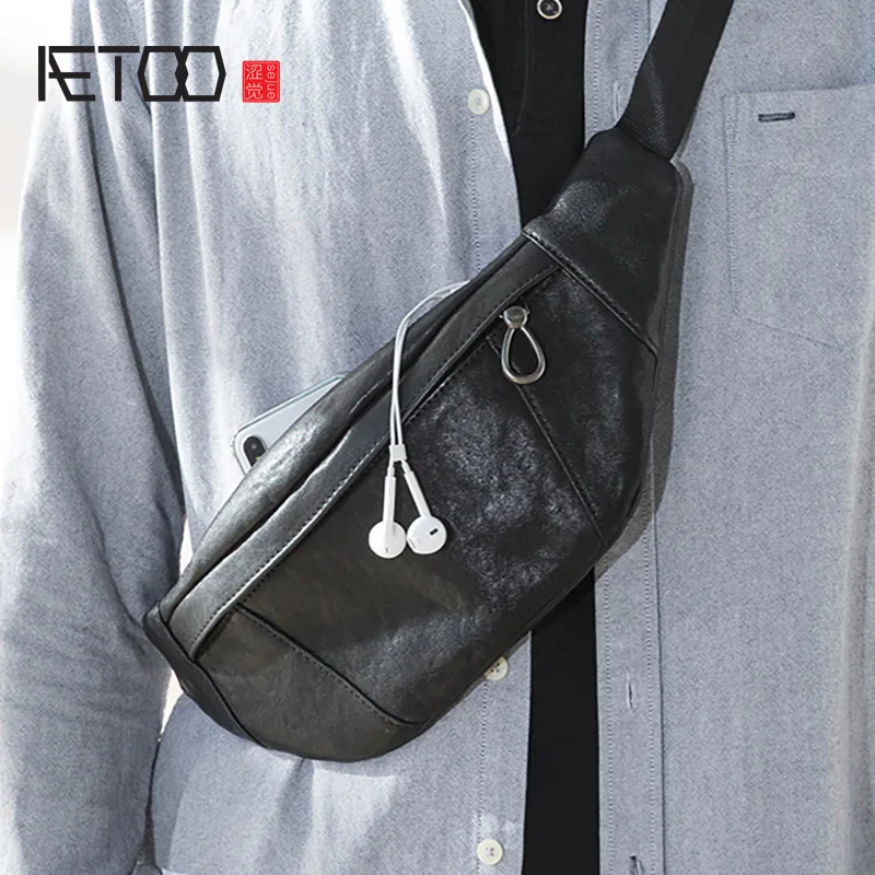 AETOO Кожаная Мини-нагрудная сумка, мужская сумка на одно плечо, кожаная сумка для отдыха, Молодежная Спортивная винтажная сумка через плечо