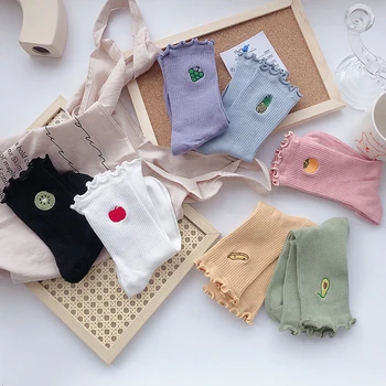 

1 Pair Kawaii Unisex Happy Funny Socks Fruit Harajuku Colorful Mid Socks cute Women Socks Women smile food planet weather