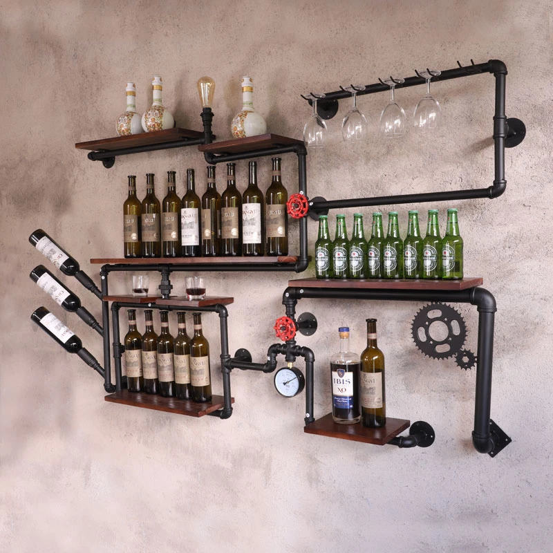 Estante de pared para Bar, estantería de estilo Industrial Retro para vino, Bar, cafetería, de madera maciza, estante colgante de pared|Muebles estilo bar y bodega| - AliExpress