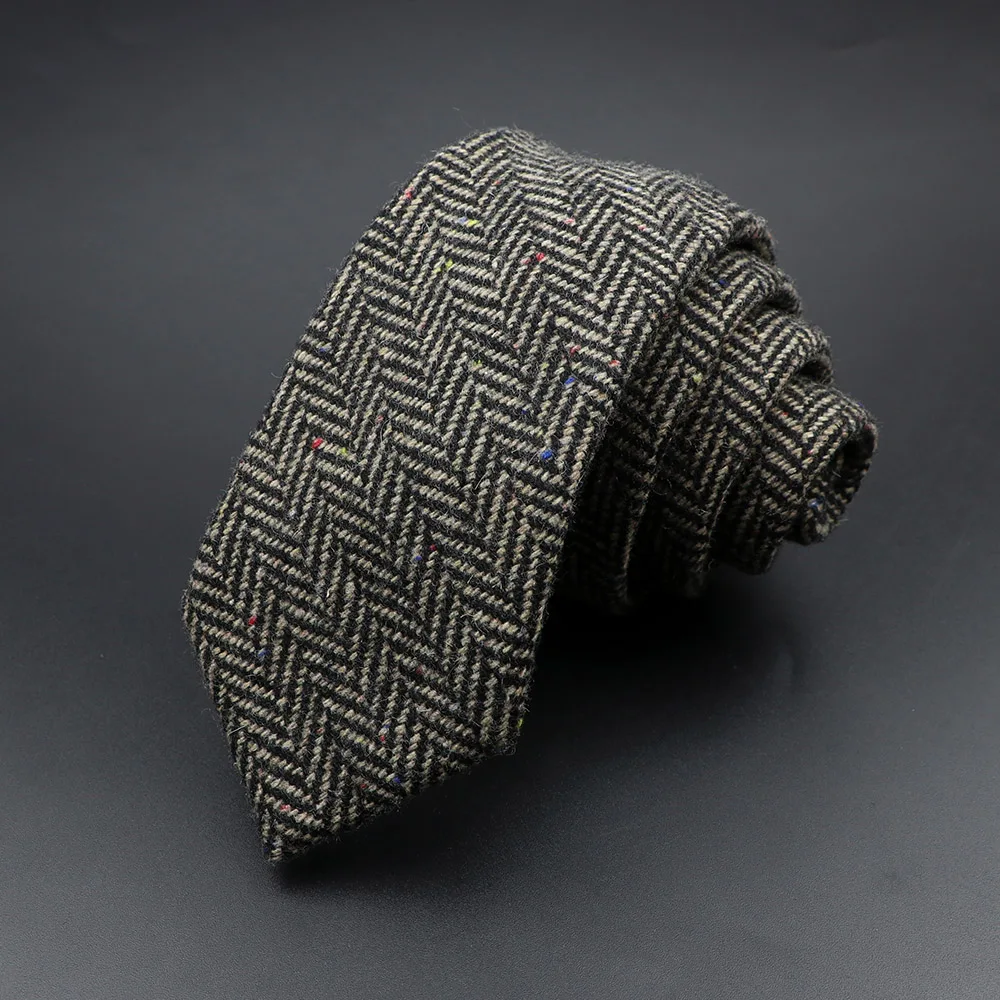 Classic Brown Grey Plaid Striped Wool Necktie Narrow Collar Slim Cashmere Tie For Man Suit Party Casual Accessory Cravat Gift neck tie