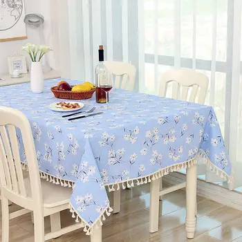 

Linen Rectangle Tablecloth Tassels Rectangular Table Cloth Cover for Party Wedding Home Decoration LXY9