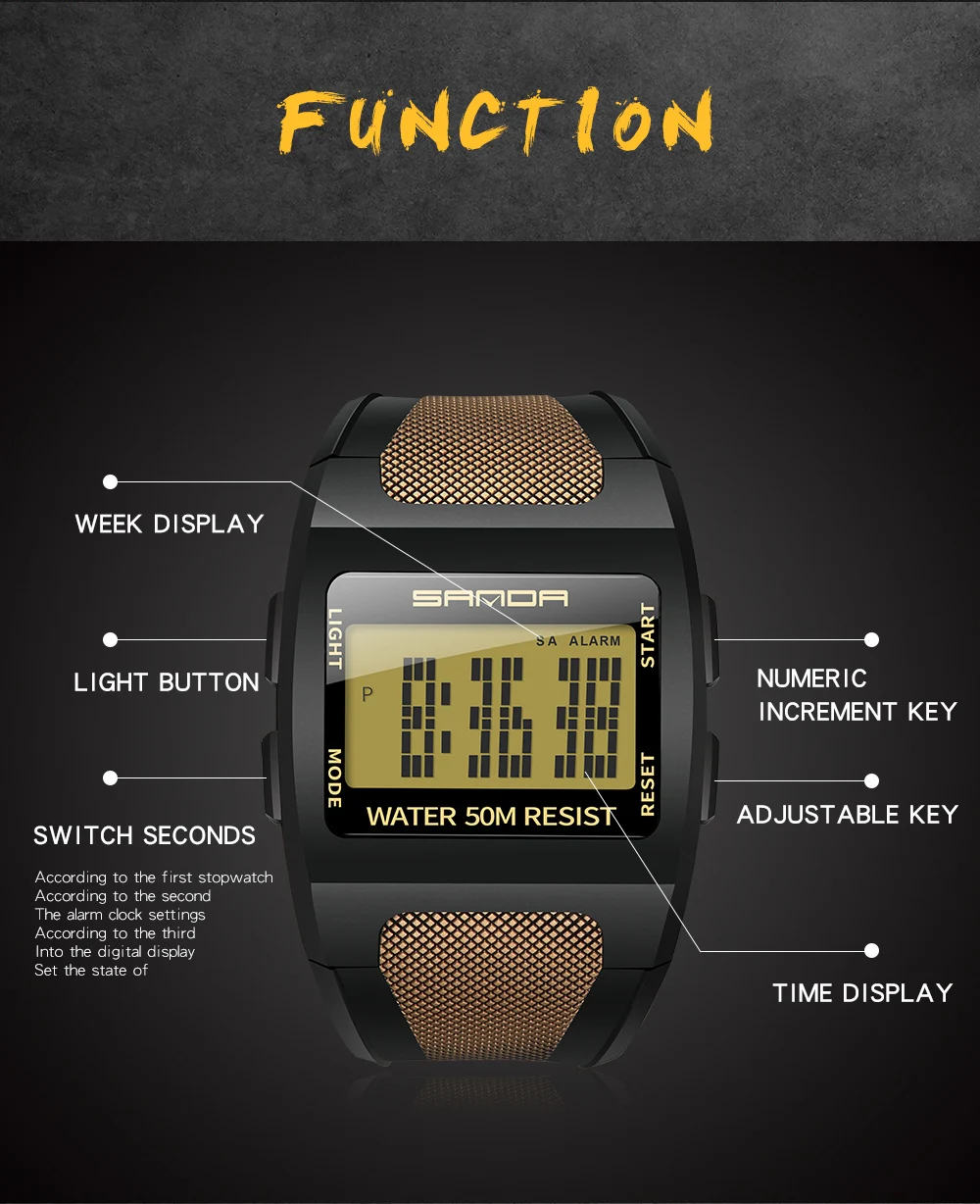 Digital Watches Mens Luxury Waterproof Military Sport Watch For Men Square Electronic WristWatch Man LED Clock Relogio Masculino