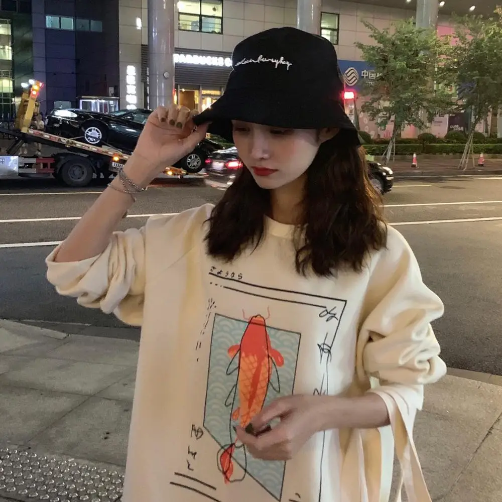 Женские кофты японский Harajuku Ulzzang Koi с длинным рукавом свободный свитер женский корейский кавайный милый одежда для женщин