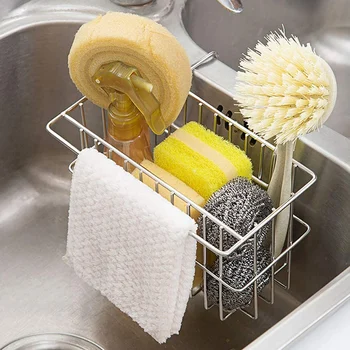 

Kitchen Sponge Holder+Dish Cloth Hanger Brush Dishwashing Liquid Drainer Rack Stainless Steel Rust Proof Water Proof
