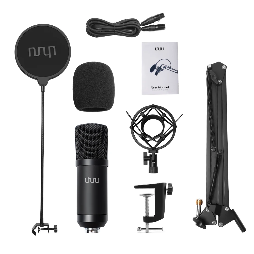 UHURU XLR конденсаторный микрофон профессиональный студийный кардиоидный микрофон комплект Подкаст потоковый микрофон для трансляции YouTube записи