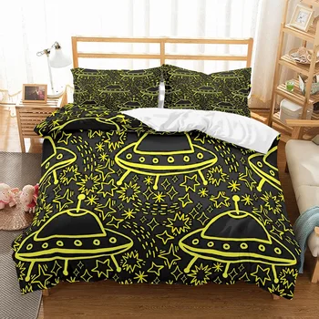 

Spaceship Duvet Cover Lemon Black Kids Boy 2/3 Piece Microfiber Spaceship Twikkle Stars Yellow Black Bedding Sets Single Double