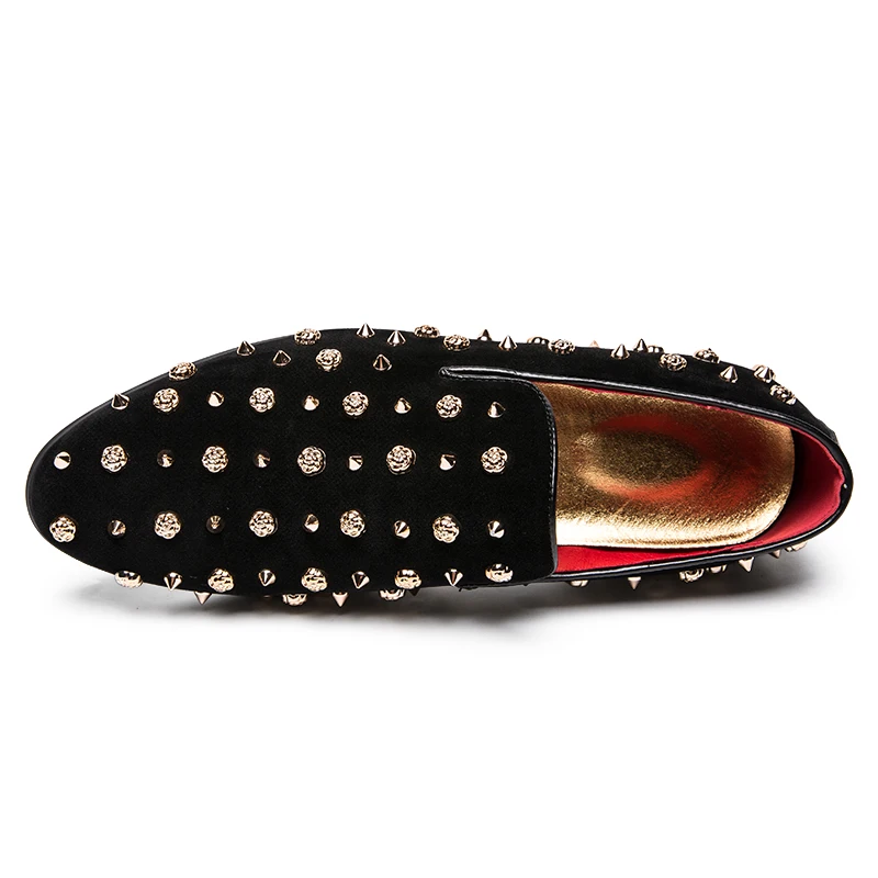 Justar Men's Leather Spikes Loafers Studded Dress Shoes Slip-On Flats Long Rivet Party Shoes