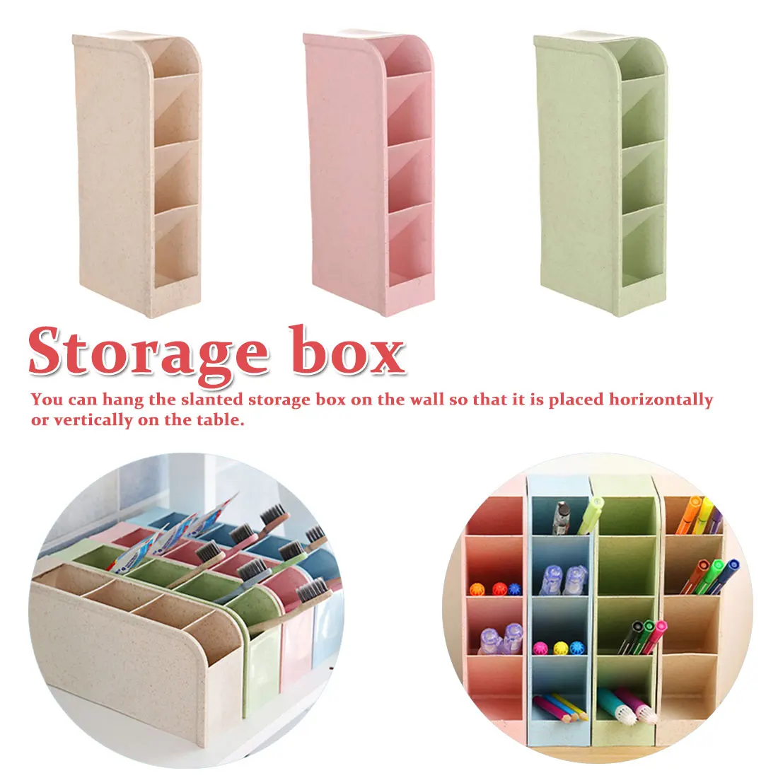 Wheat Straw Four Compartment Storage Box Pen Holder Office School Storage Case Desktop Finishing Storage Rack