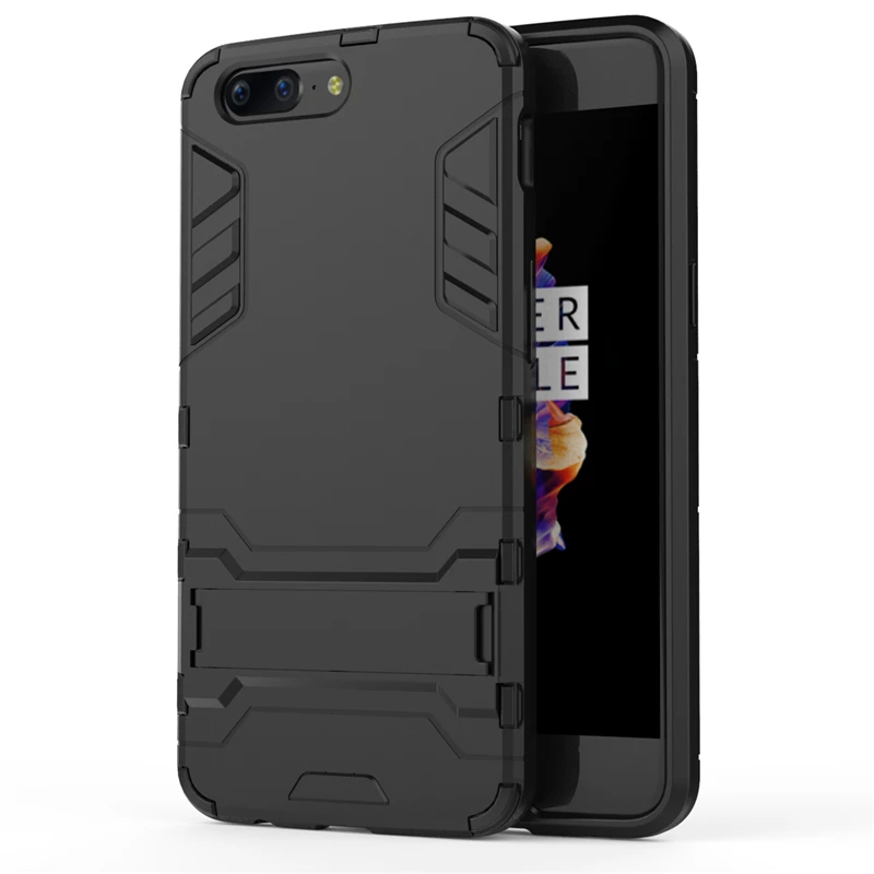 Black Yuhashi Броня противоударный жесткий чехол-подставка для Oneplus 5 держатель задняя крышка для телефона чехол для Oneplus 5 бампер чехол Funda - Цвет: Black