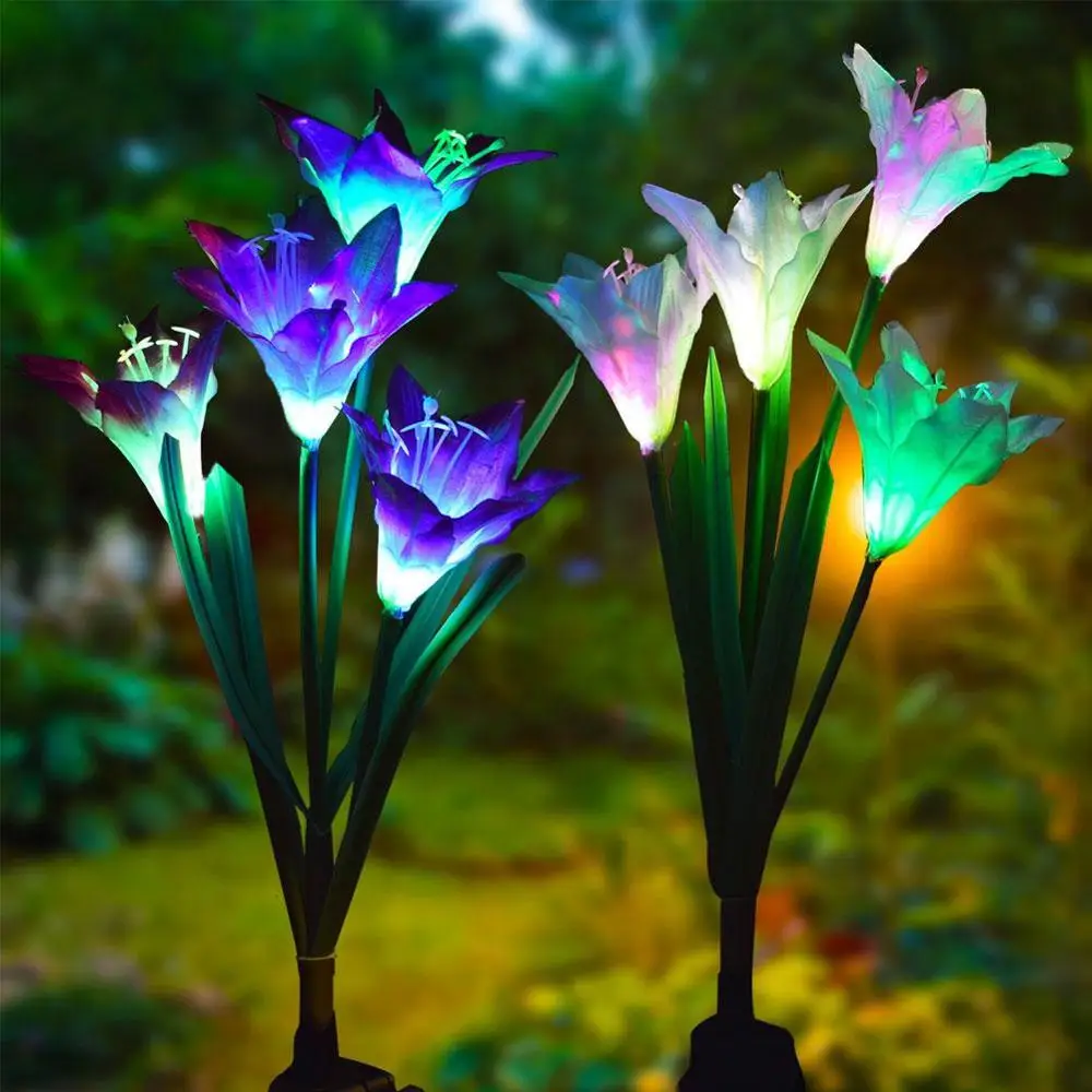 Solar light LED Lily Flower Lawn Lamp Outdoor Waterproof Garden Villa Aisle Corridor Christmas Decoration Fluorescent | Лампы и