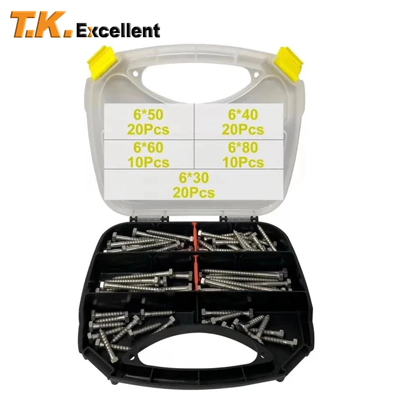 316StainlessSteelHexHeadLagBoltsWoodScrewsAssortmentkit80