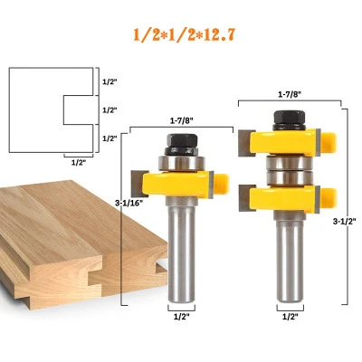 2 шт. 1/4 1/2 дюйма хвостовик Язык и паз соединение собрать фрезы Фрезы Т-образные деревообрабатывающие режущие инструменты - Длина режущей кромки: 6