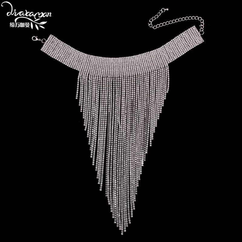 Dvacaman, модное массивное ожерелье с кристаллами, женское большое ожерелье с подвеской в виде носорога и кисточкой, колье, ожерелье, вечерние ювелирные изделия