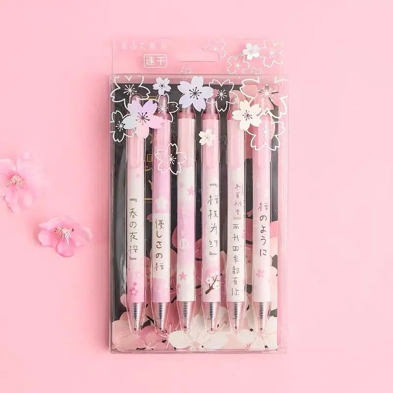 press style Новинка, 6 шт./упак., 0,5 мм, Kawaii, вишня, звезда, черные чернила, гелевая шариковая ручка, ручки для девочек, подарок для детей, школьные офисные канцелярские принадлежности - Цвет: press style