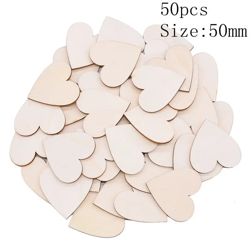 50pcs 50mm Полые кусочки дерева в форме сердца, диски, необработанные изделия из натурального дерева, поделки своими руками, товары для дома, свадебные украшения, декор для скрапбукинга - Цвет: 50pcs 50mm