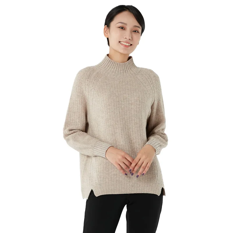 

Casual Knitted Pullover Women Mock Neck Sweaters Fashion Long Sleeve Jumper Tops