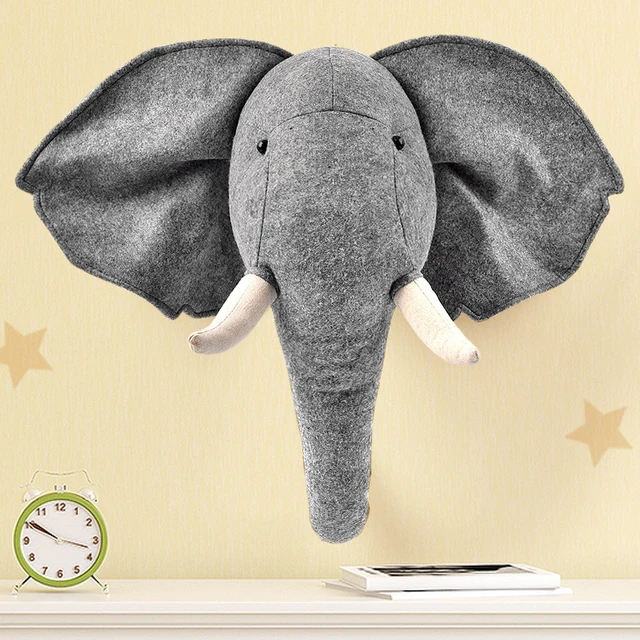 Elephant Giraffe Animal Head Wall Mount Decoration Hang Mural Stuffed Plush Toy Girl Room Decoration 2