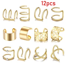 12pcs/set Fashion Gold Color Ear Cuffs Leaf Clip Earrings for Women Climbers No Piercing Fake Cartilage Earring Accessories Gift