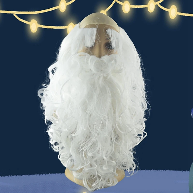 Рождественский подарок, парики Санта-Клауса и волосы бороды, кудрявые синтетические волосы, кудрявые для косплея, белые длинные накладные брови подставки для головных уборов