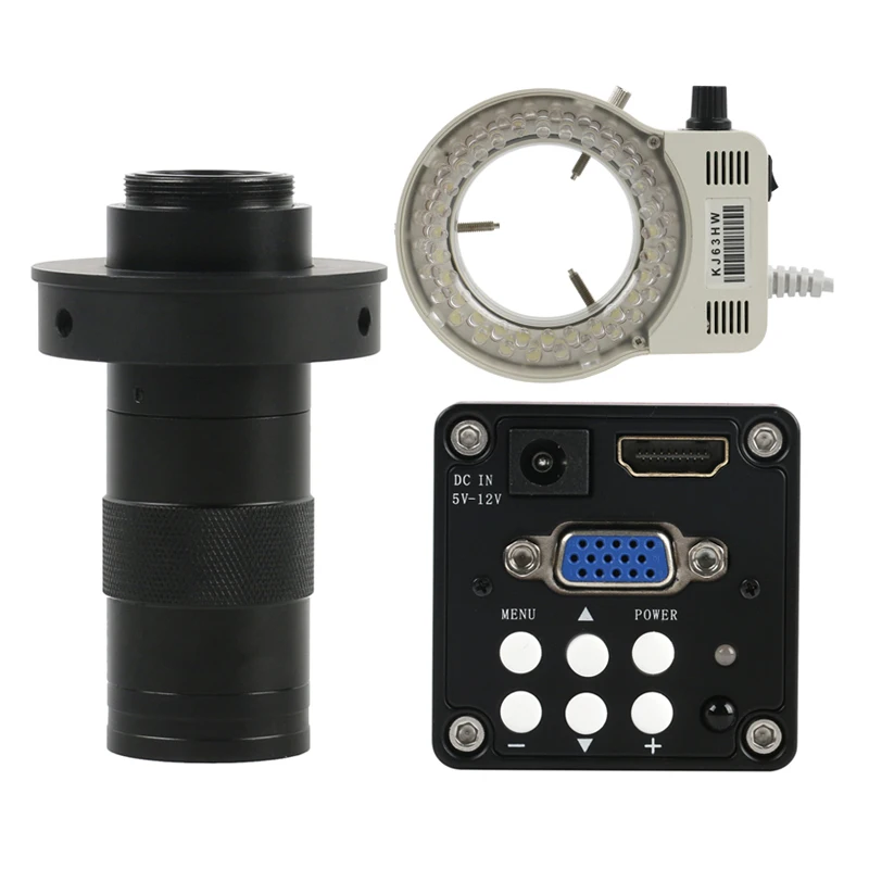 US $57.95 14mp 1080p Hdmi Vga Video Microscope Camera 130x 180x 300x Adjustable Zoom C Mount Lens 56 Led Ring Light For Pcb Soldering