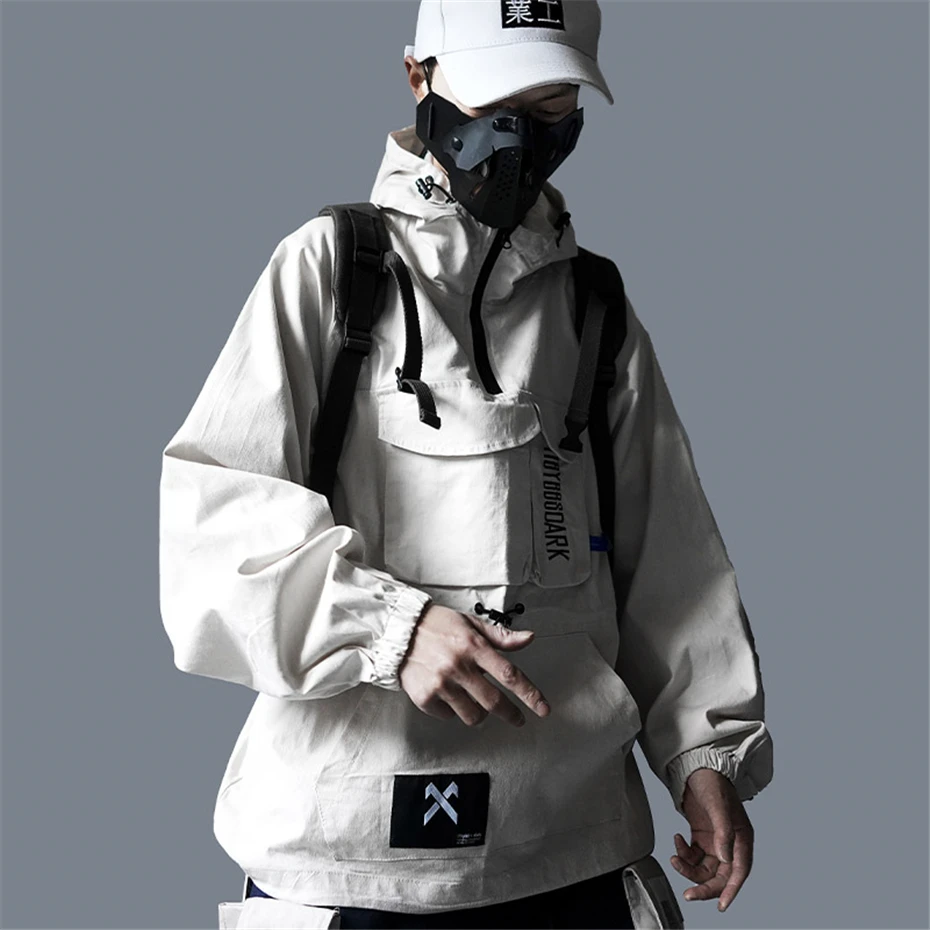 Мужские куртки-карго в стиле хип-хоп, размеры США, Harajuku, куртка с капюшоном, тактическая ветровка,, модная уличная одежда, Мужское пальто, DG275