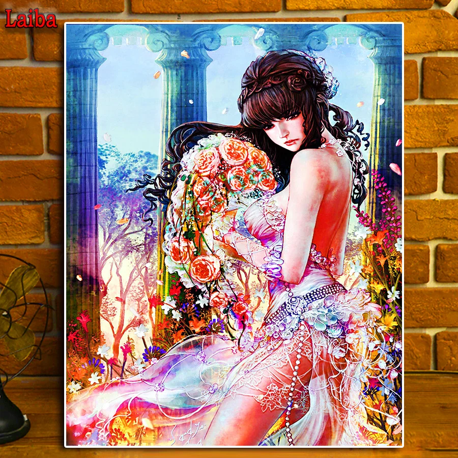 Алмазная живопись 5d CrossStitch diy фантазия сексуальный цветок женщина квадратная