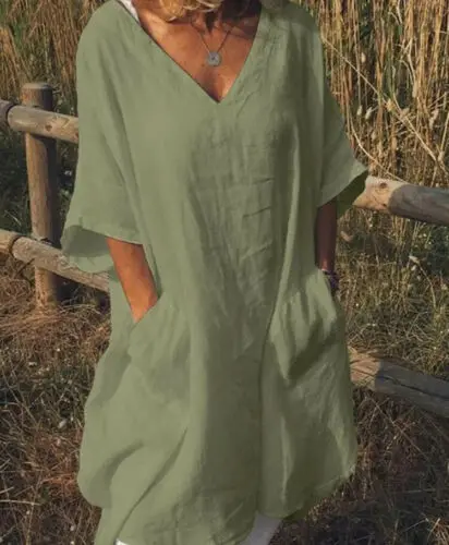 Boho Платье женское летнее с v-образным вырезом свободный Сарафан для пляжа и выходных повседневные Мягкие Рубашки платья 3XL Новинка