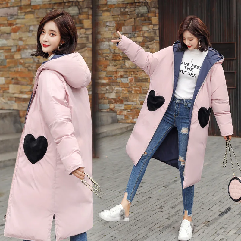 

Reversible Mid-length Cotton-padded Jacket Women's 2018 New Style Korean-style Students Winter Versatile Cute Hot Selling down J